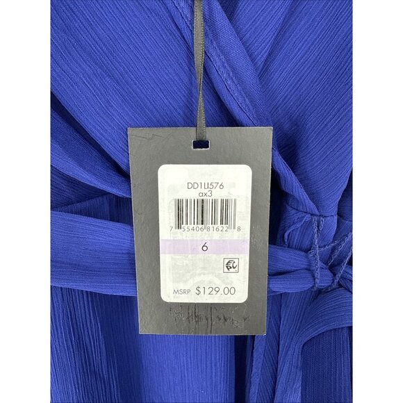 Dkny Womens Size 6 Blue Chiffon High-Low Sleeveless V-Neck Tie Waist Midi Dress - Picture 7 of 10